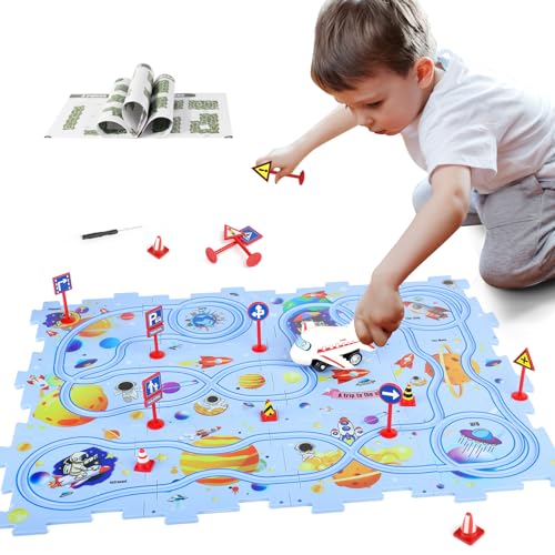 YOOYID Puzzle Track Spielzeug mit Flugzeug Schienenfahrzeug für Kinder Alter 3-5, Kleinkind Puzzle Track Playset Autorennbahn Racer Track Spielzeug für 3 4 5 6 Jahre alte Jungen Mädchen von YOOYID