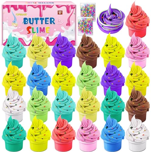 25 Pack Butter Slime Kit für Kinder, Slime Spielzeug für Jungen & Mädchen, duftende DIY Slime Spielzeug für Party Favor, weich und Nicht-klebrig von YOPINSAND