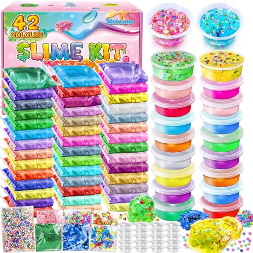 42 Farben DIY Schleim Kit, Slime Making Kit für Mädchen, Crystal Clear Slime, Glow in The Dark Slime mit Add-Ins Schaumstoffkugeln, Charms, Glitter, Geschenk-Spielzeug für Kinder 42 Farben DIY Schleim Kit, Slime Making Kit für Mädchen, Crystal Clear Slime, Glow in The Dark Slime mit Add-Ins Schaumstoffkugeln, Charms, Glitter, Geschenk-Spielzeug für Kinder von YOPINSAND