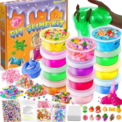 YOPINSAND 12 Farben DIY Schleim Kit, Slime Making Kit für Mädchen, Crystal Clear Slime, Glow in The Dark Slime mit Add-Ins Schaumstoffkugeln, Charms, Glitter, Geschenk-Spielzeug für Kinder YOPINSAND 12 Farben DIY Schleim Kit, Slime Making Kit für Mädchen, Crystal Clear Slime, Glow in The Dark Slime mit Add-Ins Schaumstoffkugeln, Charms, Glitter, Geschenk-Spielzeug für Kinder von YOPINSAND