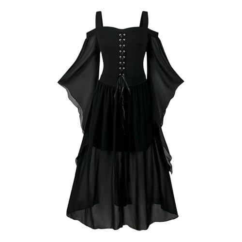 YORDET Damen Mittelalter Kleid Gothic Kleid Mit Trompetenärmel Renaissance Kostüm Korsett Viktorianisches Kleid für Halloween Party (3XL) von YORDET