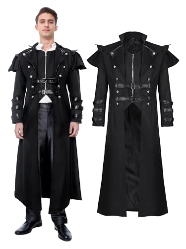 YORDET Herren Steampunk jacke Gothic Frack Herren Vintage Mantel Mittelalter Renaissance Jacke Mantel Fasching Kostüm Cosplay Halloween Party (3XL) von YORDET