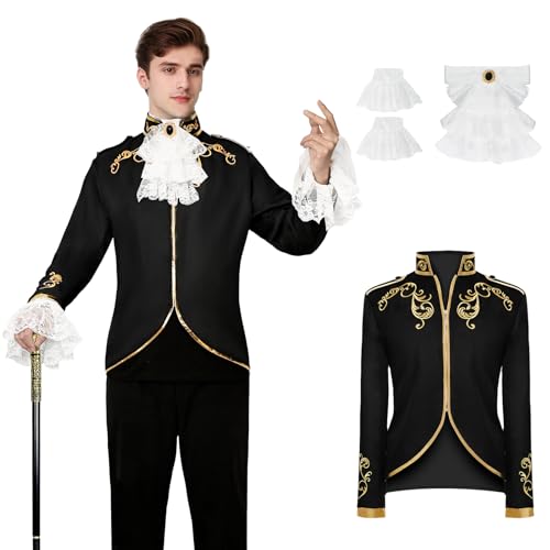 YORDET Prinz kostüm herren Gothic Blazer Jacke Steampunk Frack Mantel Mittelalter Herren Blazer Halloween Retro Cosplaye (Schwarz, L) von YORDET