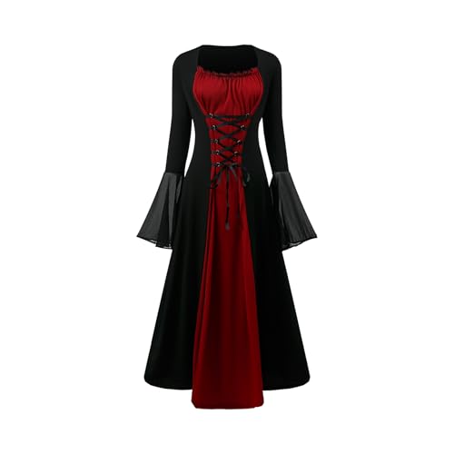 YORDET Renaissance Kostüm Frauen, Mittelalterliches Kleid mit Trompetenärmel, Vampir Robe Kostüm, Gothic kleid Damen für Halloween Party (L) von YORDET