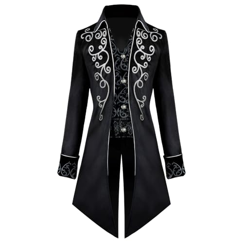 YORDET Steampunk Herren Frack Gothic Retro Mantel Mittelalter Renaissance Jacke Viktorianisches Gehrock Cosplay Halloween Kostüm (Schwarz, 2XL) von YORDET