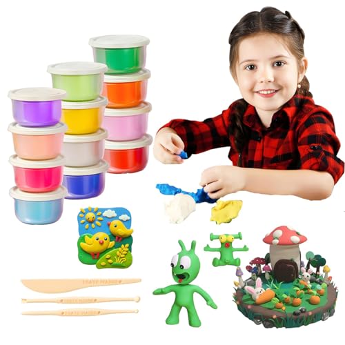 YORISMAL Modelliermasse Lufttrocknend - 12 Farben Knete Set,3 Stück Knetwerkzeug,Spielzeug Geschenke für Kinder Jungen Mädchen ab 3 4 5 6 7 8-12 Jahre von YORISMAL