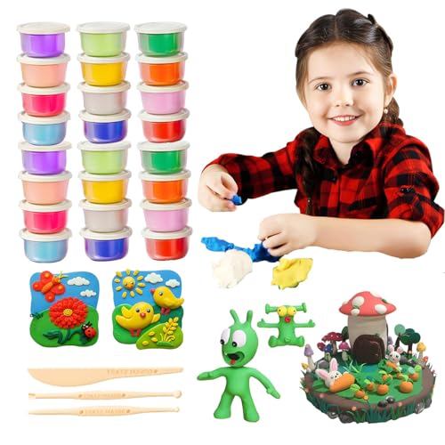 YORISMAL Modelliermasse Lufttrocknend - 24 Farben Knete Set,3 Stück Knetwerkzeug,Spielzeug Geschenke für Kinder Jungen Mädchen ab 3 4 5 6 7 8-12 Jahre von YORISMAL