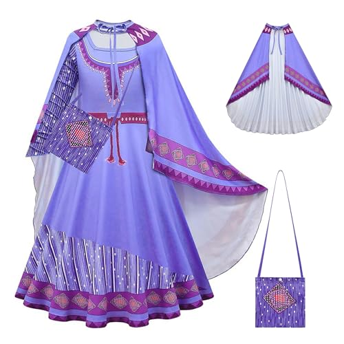 YOSICIL Asha wish Kostüm für Kinder Mädchen Frau Erwachsene Kleid mit Tasche Umhang Kleider Outfits für Karneval Halloween Cosplay Verkleidung Rollenspiele， 140 von YOSICIL