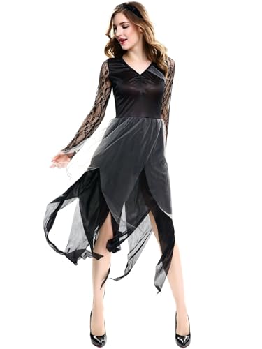 YOSICIL Damen Geisterschriff Erwachsene Kostüm Friedhofsbraut Kleid Rosenschleier böse Königin Outfits für Geschenk Halloween Karneval Cosplay Ausführen Vampir Lange Kleid Horror, Schwarz, XXL YOSICIL Damen Geisterschriff Erwachsene Kostüm Friedhofsbraut Kleid Rosenschleier böse Königin Outfits für Geschenk Halloween Karneval Cosplay Ausführen Vampir Lange Kleid Horror, Schwarz, XXL von YOSICIL