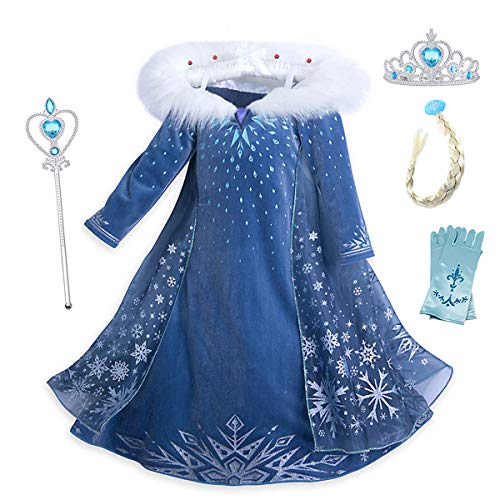 YOSICIL Die Eiskönigin ELSA Kleid Frozen ELSA Kostüm mit Umhang Schneeflocken Kleid Kinder Prinzessinen Kleid Cosplay Outfit Weihnacht Geschenk von YOSICIL