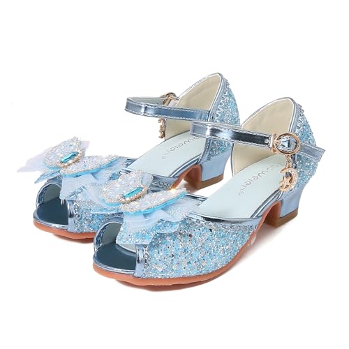 YOSICIL ELSA Mädchen Prinzessin Schuhe Glitzer Kinder Sandalen mit Absatz Sommer Heels für Verkleidung Cosplay Geburtstagsfeiern Halloween Karneval Rollenspiele Weihnachten Schule, Blau, 30 von YOSICIL