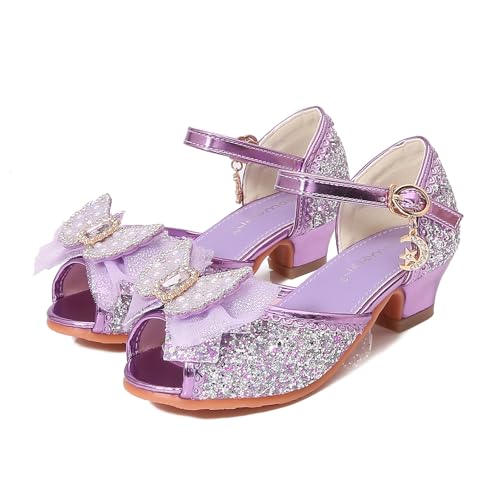 YOSICIL ELSA Mädchen Prinzessin Schuhe Glitzer Kinder Sandalen mit Absatz Sommer Heels für Verkleidung Cosplay Geburtstagsfeiern Halloween Karneval Rollenspiele Weihnachten Schule, Lila, 28 von YOSICIL