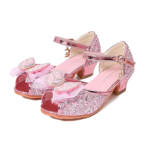 YOSICIL ELSA Mädchen Prinzessin Schuhe Glitzer Kinder Sandalen mit Absatz Sommer Heels für Verkleidung Cosplay Geburtstagsfeiern Halloween Karneval Rollenspiele Weihnachten Schule, Rosa, 25 von YOSICIL