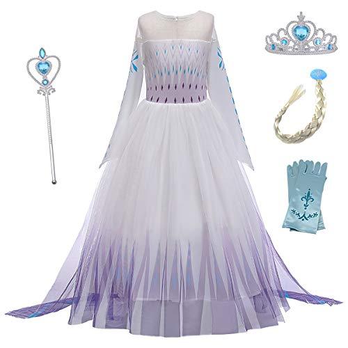 YOSICIL Eiskönigin ELSA Kostüm Mädchen Prinzessin ELSA Kleid Geburtstag Anna und ELSA Cosplay Kostüm Set Halloween Fest Karneval Fasching Kostüm Kinder mit Zubehör Lila 130 von YOSICIL