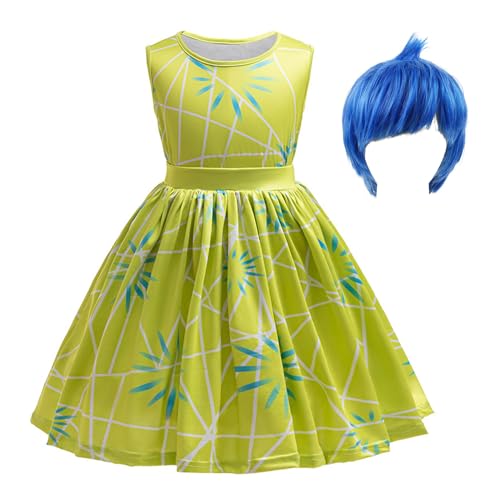 YOSICIL Ekel Kostüm für Mädchen Kinder Grünes Kleid mit blaue Perücke ärmellos fancy Dress up Set Outfits für Verkleidung Halloween Karneval Verkleidung Cosplay Geschenk Partys, Grün, 110 von YOSICIL