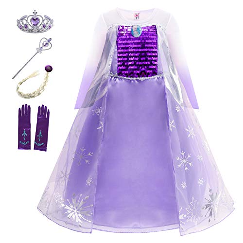 YOSICIL ELSA Kleid Eiskönigin 2 Kostüm Prinzessin Kleid Mädchen Frozen Die Eiskönigin Spielzeug Violett Kleider für Karneval Weihnachten Geburtstagsparty Geschenke für Mädchen von YOSICIL