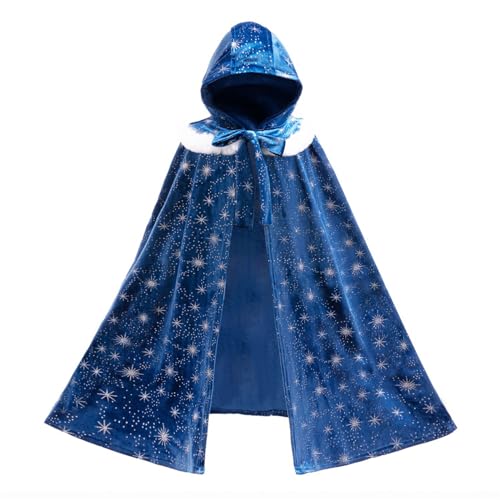 YOSICIL Elsa Prinzessin Umhang für Mädchen Kinder Blaue Cape baby Fancy Poncho für Verkleidung Halloween Cosplay Freizeit Geschenk Karneval Winter, Blau, M von YOSICIL