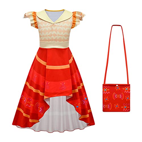 YOSICIL Encanto Dolores Verkleidung Mädchen Kostüm mit Tasche Perücke Umhang Prinzessin fliegendes Ärmel-Kleid für Cosplay Halloween Geburtstagsfeier Party Weihnachten Karneval, Rot B, 160 von YOSICIL