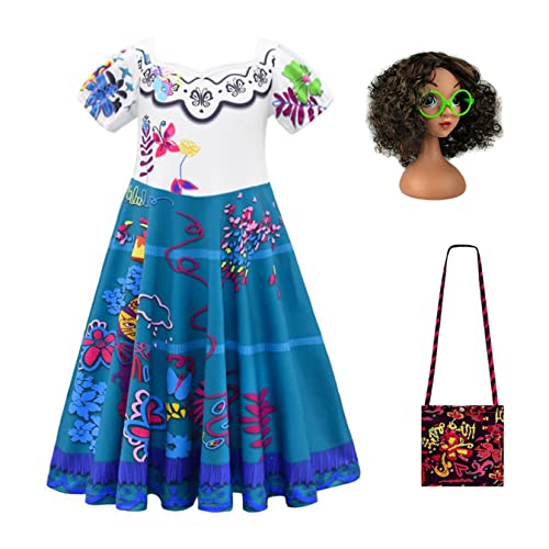 YOSICIL Encanto Mirabel Prinzessin Kleid Mädchen mit Tasche/Perücke/Umhang Verkleidung Cosplay Geburtstagsparty Halloween Weihnachten Karneval Geschenk kurzarmes Outfits,Grün1 E, 140 von YOSICIL