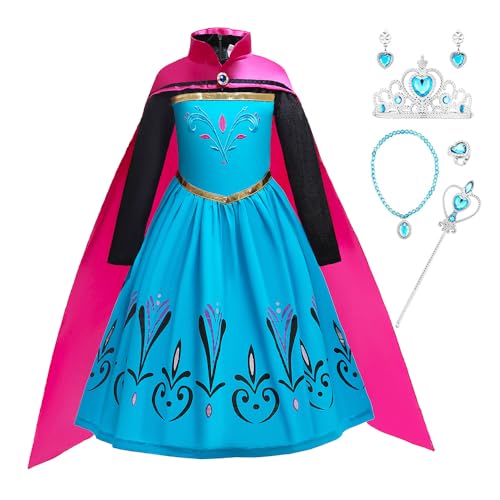 YOSICIL Frozen Kostüm Elsa Kleid Blau Eiskönigin Prinzessin Kostüm Anna Prinzessinen Kleider Mädchen Die Eiskönigin Cosplay Kostüme Weihnachten Verkleidung Set mit Zubehör Karneval Fasching Halloween von YOSICIL