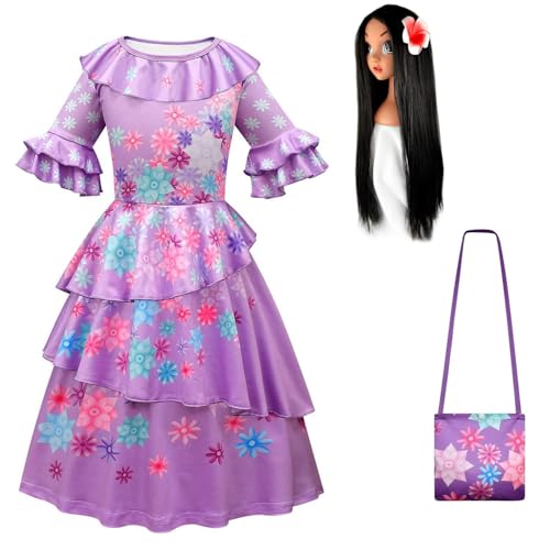 YOSICIL Isabela Mädchen Kleid Encanto Costume Kids Cosplay Princess Isabela Kostüm Kinder Carnival Party Halloween Christmas Fancy Dress with Accessories,violett,150 von YOSICIL