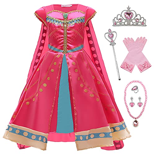 YOSICIL Jasmin Prinzessin Kostüm für Mädchen Aladdin Kleid Kinder Dress up Set mit Zauberstab Krone für Verkleidung Cosplay Geburtstag Party Karneval Weihnachten, Rosa, 130 von YOSICIL