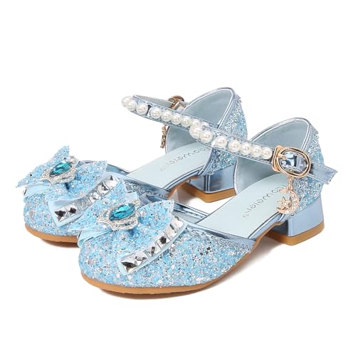 YOSICIL Kinder Mädchen Prinzessin Schuhe mit Absatz Glitzer Sandalen Sommer Heels Ballerinas für Verkleidung Cosplay Geburtstagsfeiern Halloween Weihnachten Fest Partys Kindergarten Schule, Blau, 32 von YOSICIL