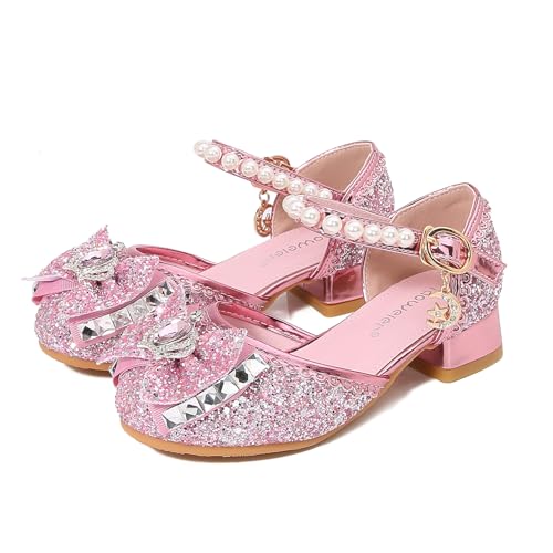 YOSICIL Kinder Mädchen Prinzessin Schuhe mit Absatz Glitzer Sandalen Sommer Heels Ballerinas für Verkleidung Cosplay Geburtstagsfeiern Halloween Weihnachten Fest Partys Kindergarten Schule, Rosa, 24 von YOSICIL