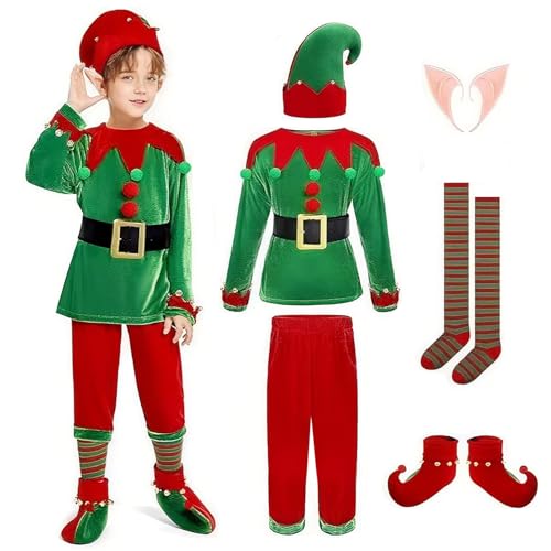 YOSICIL Kinder Weihnachtskleider Mädchen Cosplay Kleid Partykleid Jungen Set Outfits mit Strümpfe Elfenohren Kapuze für Fastnacht Geschenk Halloween Weihnachten Karneval, Boy, 130 YOSICIL Kinder Weihnachtskleider Mädchen Cosplay Kleid Partykleid Jungen Set Outfits mit Strümpfe Elfenohren Kapuze für Fastnacht Geschenk Halloween Weihnachten Karneval, Boy, 130 von YOSICIL