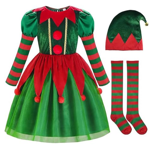 YOSICIL Kinder Weihnachtskleider Mädchen Cosplay Kleid Partykleid Jungen Set Outfits mit Strümpfe Elfenohren Kapuze für Fastnacht Geschenk Halloween Weihnachten Karneval, Girl, 120 YOSICIL Kinder Weihnachtskleider Mädchen Cosplay Kleid Partykleid Jungen Set Outfits mit Strümpfe Elfenohren Kapuze für Fastnacht Geschenk Halloween Weihnachten Karneval, Girl, 120 von YOSICIL