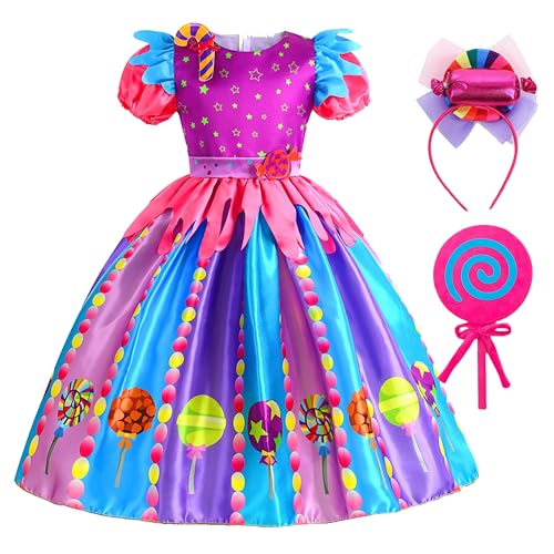 YOSICIL Kostüm für Kinder Zuckerwattenkleid Mädchen mehrfarbiges Dress up Set Ankleiden Kleidung für Freizeit Halloween Weihnachten Kindertag Verkleidung Cosplay Partys, mehrfarbig, L von YOSICIL