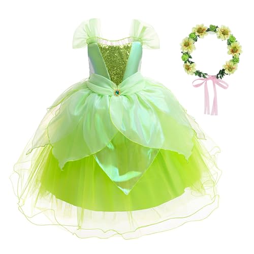 YOSICIL Kostüm für Mädchen Elsa Anna Tiana Prinzessin Kleid für Kinder Dress up mit Kranz Baby Tutu outfits für Verkleidung Karneval Weihnachten Geschenk Hochzeit Fasching Cosplay Party, 100 von YOSICIL