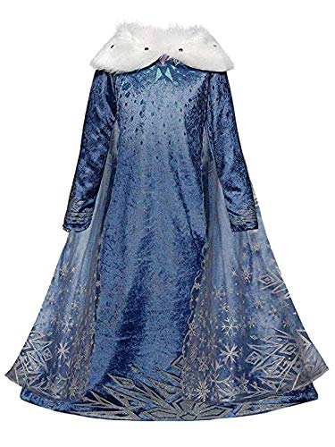 YOSICIL Mädchen Die Eiskönigin ELSA Kostüm mit Umhang Kinder Frozen Prinzessin Kleid mit Plüschkragen Schneeflocken Kleid Karnevalskostüm Faschings Kostüm Weihnachten Kostüm,Blau,130 von YOSICIL