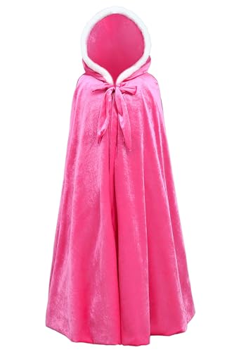 YOSICIL Mädchen Kinder Warm Umhang Prinzessin Cape Weihnachtskap Kostüm Winter Fancy meereshorn Stage Alltag Performance Kapuze Karneval Kindergarten Wizard Schal Cosplay Verkleidung, Rosarot, L von YOSICIL