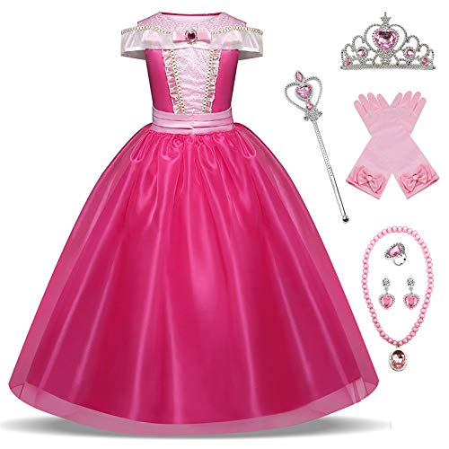 YOSICIL Mädchen Prinzessin Aurora Kostüm Dornröschen Kleid Rosa Cosplay Party Kleider Sleeping Beauty Festkleid Weinachten Fest Kostüme Weihnachten Halloween Karneval Geburtstag Kinder 3-8 Jahre Alt von YOSICIL