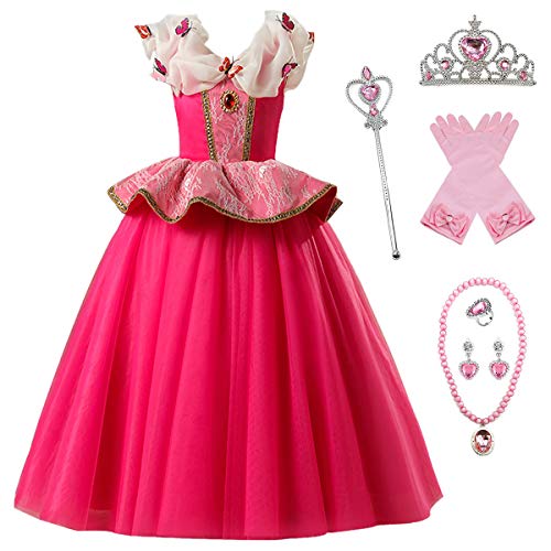 YOSICIL Mädchen Prinzessin Aurora Kostüm Kinder Dornröschen Kleid Verkleidung Geburtstagsparty Kleider Halloween Weihnachtsfeier Faschingskostüm Karneval Kostüme Rosa von YOSICIL