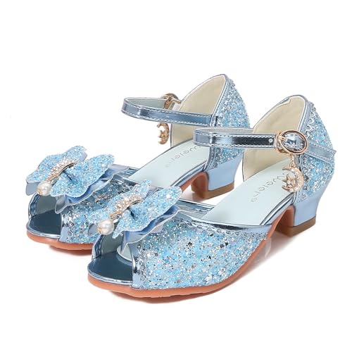 YOSICIL Mädchen Prinzessin Sandalen mit Absatz Sommer Heels mit Anhänge Kinder Ballerinas Schuhe für Halloween Kindergarten Verkleidung Geburtstagsfeiern Cosplay Karneval Schule, Blau, 28 von YOSICIL