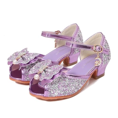 YOSICIL Mädchen Prinzessin Sandalen mit Absatz Sommer Heels mit Anhänge Kinder Ballerinas Schuhe für Halloween Kindergarten Verkleidung Geburtstagsfeiern Cosplay Karneval Schule, Lila, 27 von YOSICIL