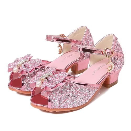 YOSICIL Mädchen Prinzessin Sandalen mit Absatz Sommer Heels mit Anhänge Kinder Ballerinas Schuhe für Halloween Kindergarten Verkleidung Geburtstagsfeiern Cosplay Karneval Schule, Rosa, 32 von YOSICIL