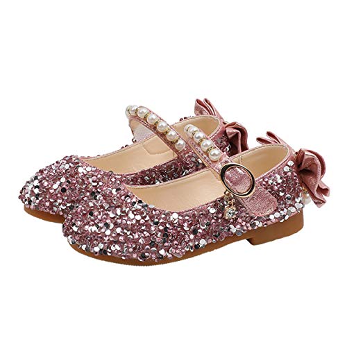 YOSICIL Mädchen Prinzessin Schuhe Glitzer ELSA Schuhe Flache Ballerinas Kinder Festliche Schuhe Fasching Karneval Halloween Tanzball Party Gold Silber Pink Gr.21-35 von YOSICIL