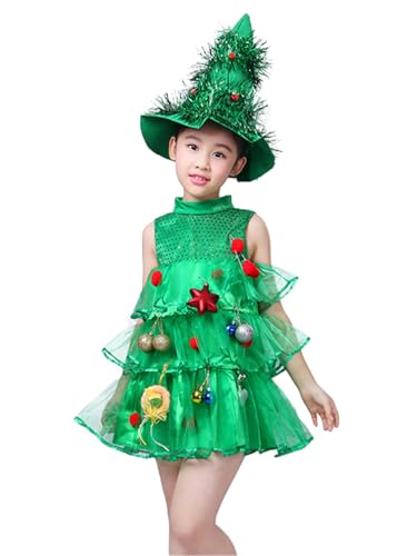 YOSICIL Mädchen Weihnachtsbaumrock Kinder Grün Tüll Kostüm mit Hut Anhänger Prinzessinnenkleid für Geschenk Karneval Cosplay Verkleidung Alltag Rollenspiele Geburtstag, Grün, 160 YOSICIL Mädchen Weihnachtsbaumrock Kinder Grün Tüll Kostüm mit Hut Anhänger Prinzessinnenkleid für Geschenk Karneval Cosplay Verkleidung Alltag Rollenspiele Geburtstag, Grün, 160 von YOSICIL