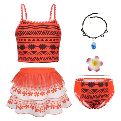 YOSICIL Moana Vaiana Kostüm Kinder Mädchen Badenanzug Prinzessinenkleid Outfits für Verkleidung Cosplay Baden Wasserpark Schwimm Urlaub Stand Geschenk, Rot2, 140 von YOSICIL