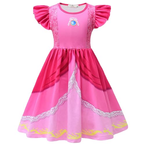 YOSICIL Peach Prinzessin Kostüm Kinder Kleid Pfirsich Dress up Set für Cosplay Halloween Weihnachten Verkleidung Geburtstagsfeiern Schuhe Kindergarten Partys Geschenk, 100 von YOSICIL