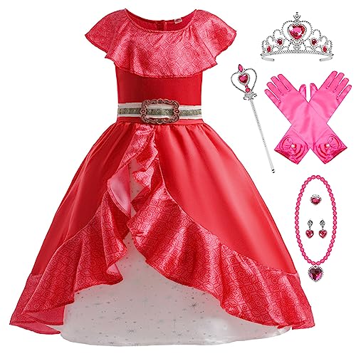 YOSICIL Prinzessin Elena Kostüm Mädchen Kinder Kleid mit Zubehöre Cosplay Halloween Weihnachten Karneval Geburtstag Verkleidung Feiern Hochzeit Alltag, 130 von YOSICIL