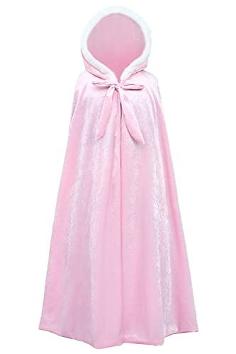 YOSICIL Umhang für Mädchen Satin Cape Mantel Kapuze für Winter Weihnachten Outdoor Karneval Halloween Poncho, Rosa, L von YOSICIL