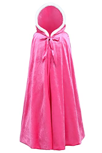 YOSICIL Umhang für Mädchen Satin Cape Mantel Kapuze für Winter Weihnachten Outdoor Karneval Halloween Poncho, Rosarot, L von YOSICIL