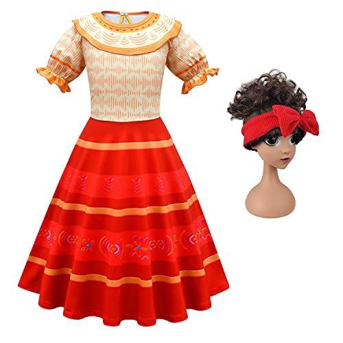 YOSICIL Encanto Dolores Cosplaykleid für Mädchen kostüm Verkleiden kinderoutfit Weihnachten Halloween Karneval Geburtstag mit Zubehör，Rot C, 130 von YOSICIL