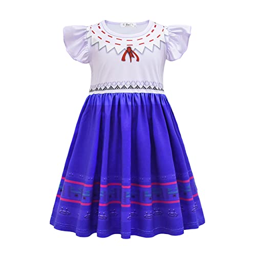 YOSICIL Encanto Luisa Prinzessinenkleid Mädchen kurzarmes Kostüm für Weihnachten Cosplay Halloween Karneval Outfits mit Tasche/Umhang, Blau A, 100 von YOSICIL