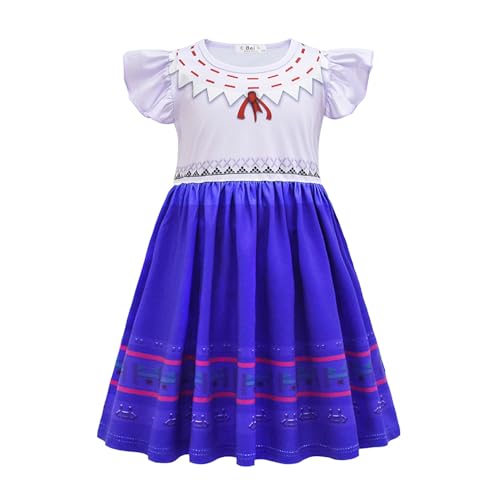 YOSICIL encanto Luisa Prinzessinenkleid Mädchen kurzarmes Kostüm für Weihnachten Cosplay Halloween Karneval Outfits mit Tasche/Umhang, Blau A, 110 von YOSICIL