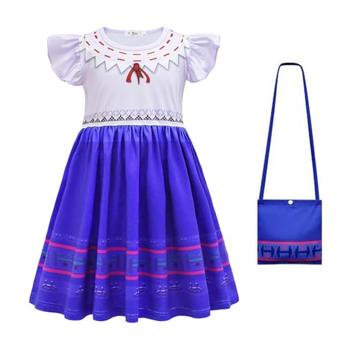 YOSICIL encanto Luisa Prinzessinenkleid Mädchen kurzarmes Kostüm für Weihnachten Cosplay Halloween Karneval Outfits mit Tasche/Umhang, Blau B, 100 von YOSICIL